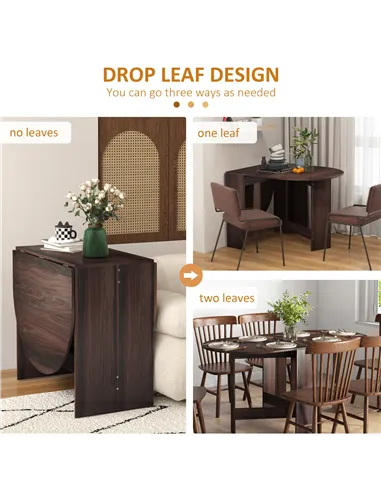 HOMCOM Folding Dining Table, Drop Leaf Table for Small Spaces, Oval Tabletop for Dining Room, Chocolate Wood Effect