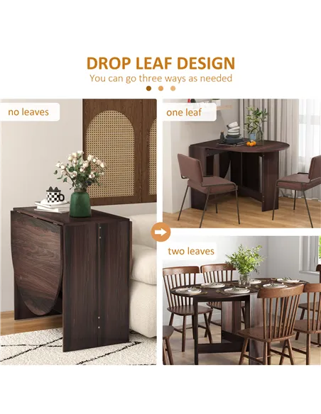 HOMCOM Folding Dining Table, Drop Leaf Table for Small Spaces, Oval Tabletop for Dining Room, Chocolate Wood Effect