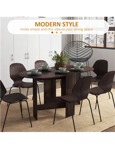 HOMCOM Folding Dining Table, Drop Leaf Table for Small Spaces, Oval Tabletop for Dining Room, Chocolate Wood Effect