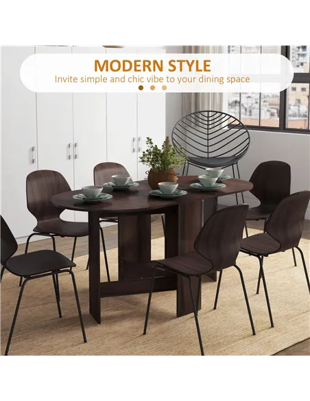 HOMCOM Folding Dining Table, Drop Leaf Table for Small Spaces, Oval Tabletop for Dining Room, Chocolate Wood Effect