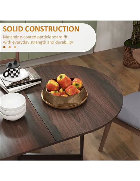 HOMCOM Folding Dining Table, Drop Leaf Table for Small Spaces, Oval Tabletop for Dining Room, Chocolate Wood Effect
