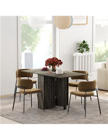 HOMCOM Folding Dining Table, Drop Leaf Table with 2-Tier Shelves, Rolling Casters, for Small Spaces, Kitchen, Grey