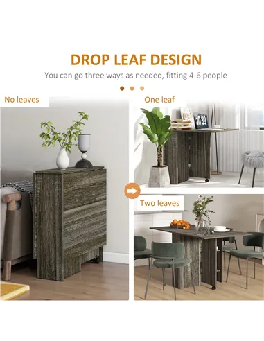 HOMCOM Folding Dining Table, Drop Leaf Table with 2-Tier Shelves, Rolling Casters, for Small Spaces, Kitchen, Grey