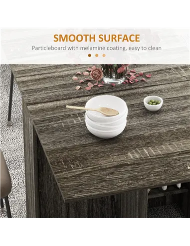 HOMCOM Folding Dining Table, Drop Leaf Table with 2-Tier Shelves, Rolling Casters, for Small Spaces, Kitchen, Grey