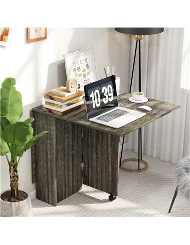 HOMCOM Folding Dining Table, Drop Leaf Table with 2-Tier Shelves, Rolling Casters, for Small Spaces, Kitchen, Grey