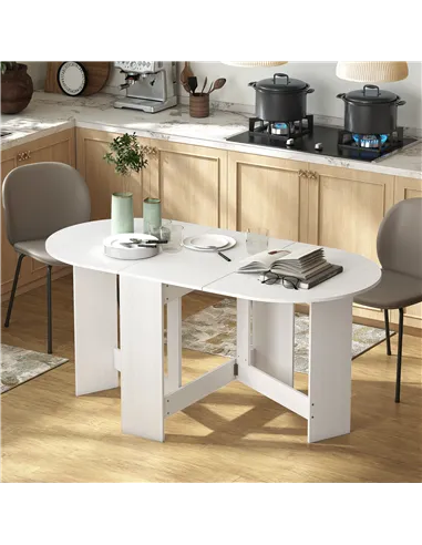 HOMCOM Folding Dining Table, Drop Leaf Table for Small Spaces, Oval Tabletop for Dining Room, Ash Wood-Effect