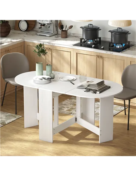 HOMCOM Folding Dining Table, Drop Leaf Table for Small Spaces, Oval Tabletop for Dining Room, Ash Wood-Effect