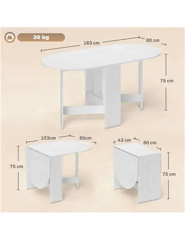 HOMCOM Folding Dining Table, Drop Leaf Table for Small Spaces, Oval Tabletop for Dining Room, Ash Wood-Effect