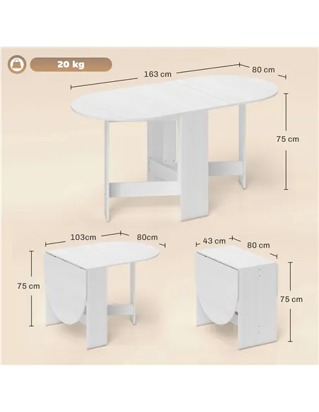 HOMCOM Folding Dining Table, Drop Leaf Table for Small Spaces, Oval Tabletop for Dining Room, Ash Wood-Effect