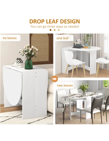 HOMCOM Folding Dining Table, Drop Leaf Table for Small Spaces, Oval Tabletop for Dining Room, Ash Wood-Effect