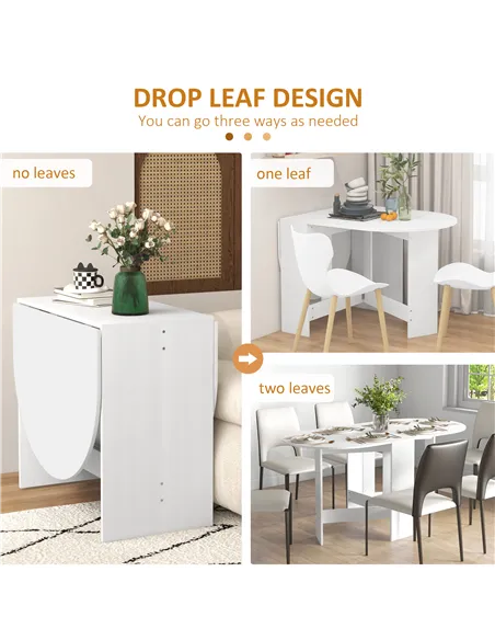 HOMCOM Folding Dining Table, Drop Leaf Table for Small Spaces, Oval Tabletop for Dining Room, Ash Wood-Effect