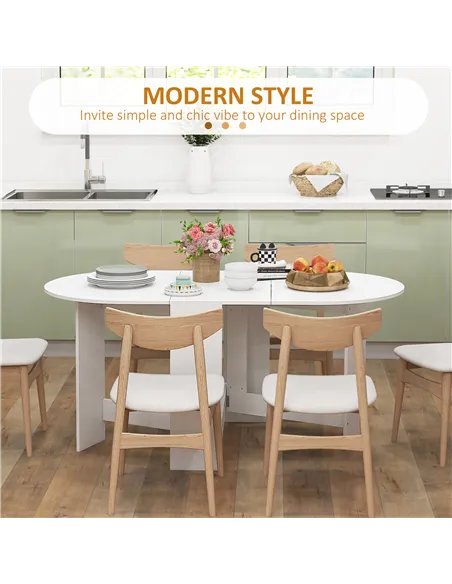 HOMCOM Folding Dining Table, Drop Leaf Table for Small Spaces, Oval Tabletop for Dining Room, Ash Wood-Effect