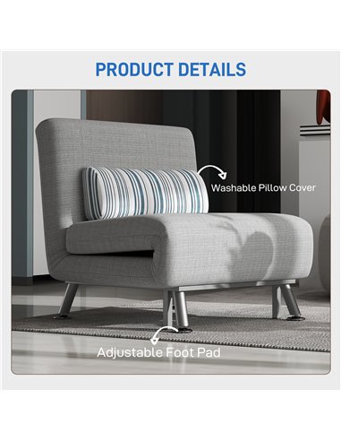 HOMCOM Single Sofa Bed, 1 Person Sleeper Foldable Lounge with Pillow, Grey