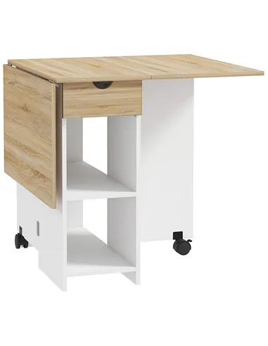 HOMCOM Folding Dining Table, Drop Leaf Table for Small Spaces, Foldable Table with Drawer and Storage Shelves for Kitchen, Dinin