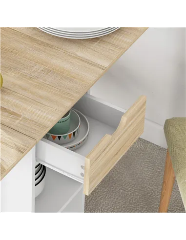 HOMCOM Folding Dining Table, Drop Leaf Table for Small Spaces, Foldable Table with Drawer and Storage Shelves for Kitchen, Dinin