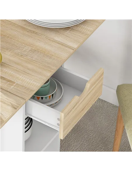 HOMCOM Folding Dining Table, Drop Leaf Table for Small Spaces, Foldable Table with Drawer and Storage Shelves for Kitchen, Dinin