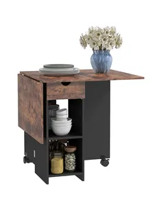 HOMCOM Folding Dining Table, Drop Leaf Table for Small Spaces, Foldable Table with Drawer and Storage Shelves for Kitchen, Dinin