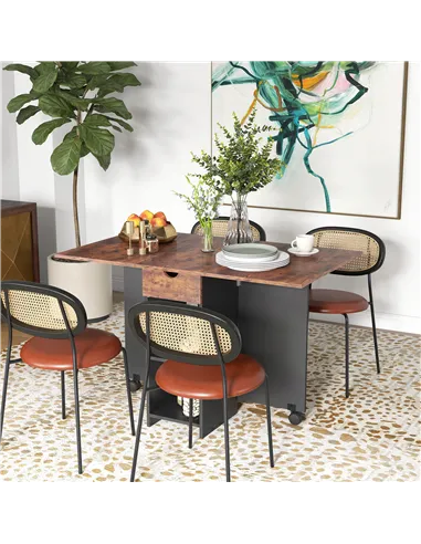 HOMCOM Folding Dining Table, Drop Leaf Table for Small Spaces, Foldable Table with Drawer and Storage Shelves for Kitchen, Dinin