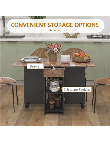 HOMCOM Folding Dining Table, Drop Leaf Table for Small Spaces, Foldable Table with Drawer and Storage Shelves for Kitchen, Dinin