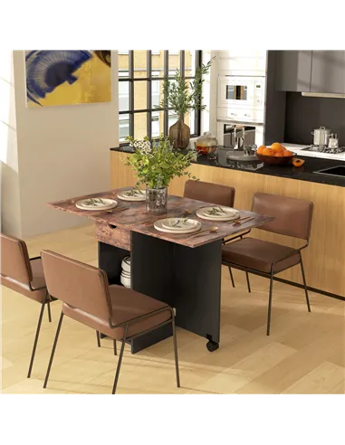 HOMCOM Folding Dining Table, Drop Leaf Table for Small Spaces, Foldable Table with Drawer and Storage Shelves for Kitchen, Dinin