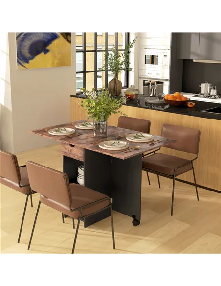 HOMCOM Folding Dining Table, Drop Leaf Table for Small Spaces, Foldable Table with Drawer and Storage Shelves for Kitchen, Dinin