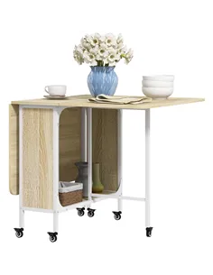 HOMCOM Six-Person Drop Leaf Dining Table - Natural/White