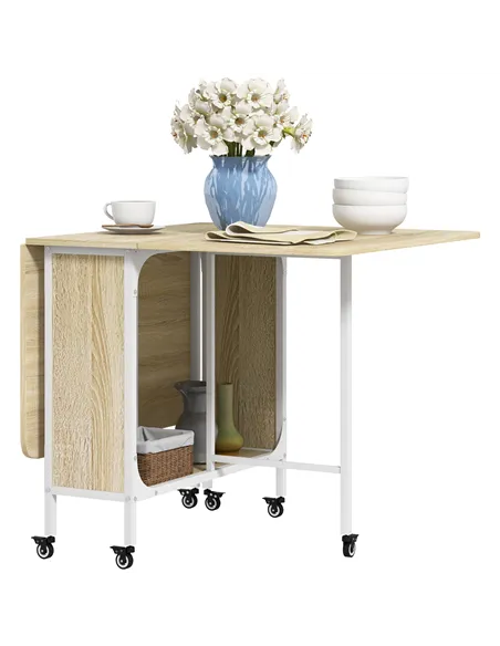 HOMCOM Six-Person Drop Leaf Dining Table - Natural/White
