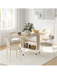 HOMCOM Six-Person Drop Leaf Dining Table - Natural/White 2