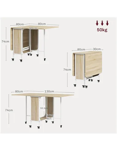 HOMCOM Six-Person Drop Leaf Dining Table - Natural/White