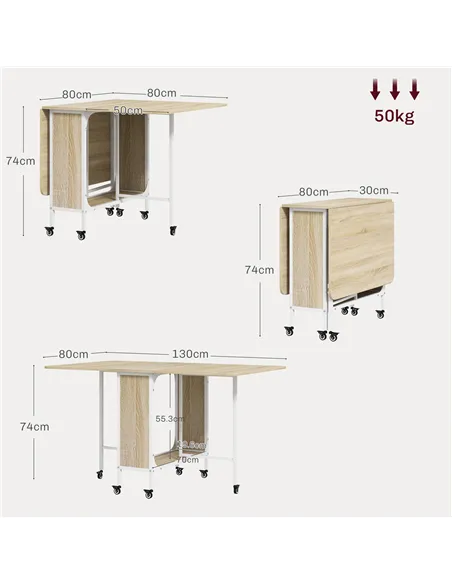 HOMCOM Six-Person Drop Leaf Dining Table - Natural/White