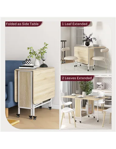 HOMCOM Six-Person Drop Leaf Dining Table - Natural/White