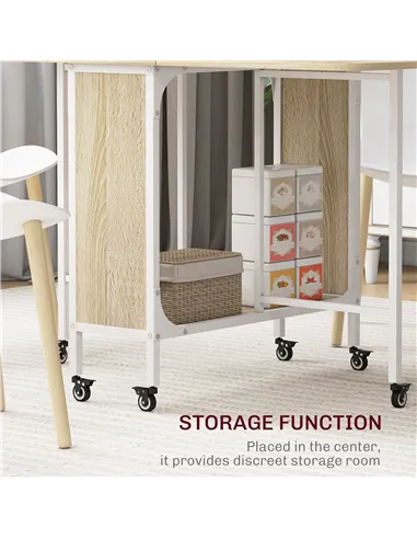 HOMCOM Six-Person Drop Leaf Dining Table - Natural/White