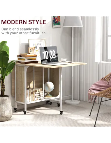 HOMCOM Six-Person Drop Leaf Dining Table - Natural/White