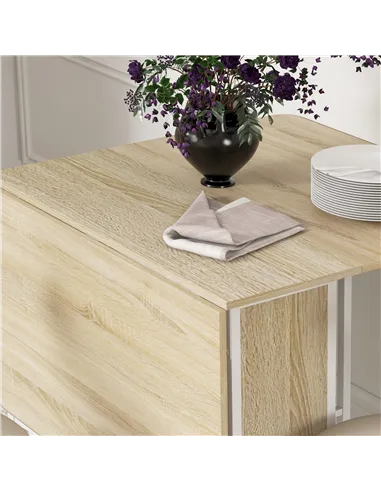 HOMCOM Six-Person Drop Leaf Dining Table - Natural/White