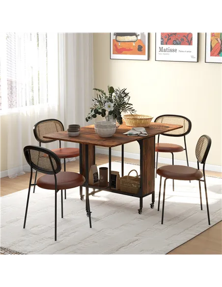 HOMCOM Six-Person Drop Leaf Dining Table - Rustic Brown/Black