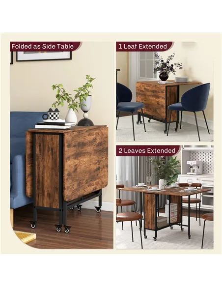 HOMCOM Six-Person Drop Leaf Dining Table - Rustic Brown/Black
