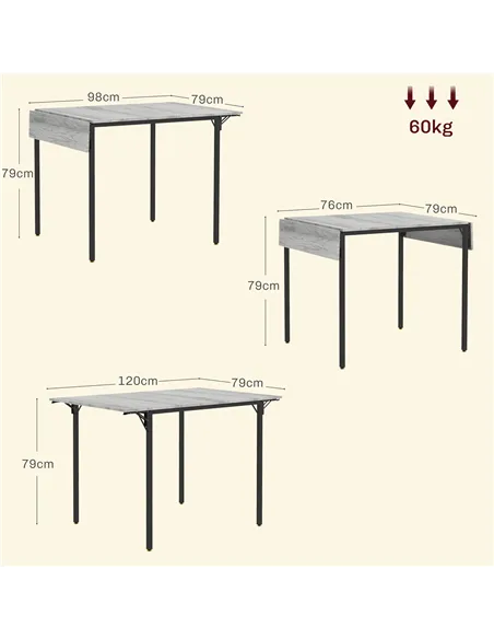 HOMCOM Four-Person Drop Leaf Dining Table - Grey