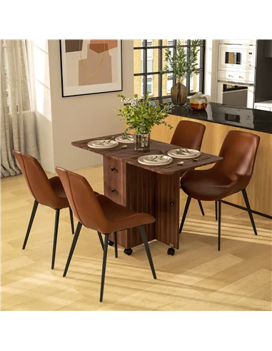 HOMCOM Multi-Storage Six-Person Drop Leaf Dining Table -  Distressed Brown