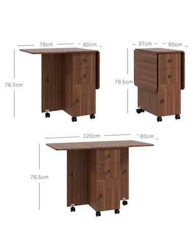 HOMCOM Multi-Storage Six-Person Drop Leaf Dining Table -  Distressed Brown