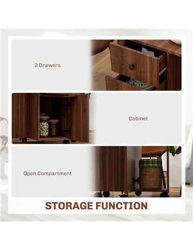 HOMCOM Multi-Storage Six-Person Drop Leaf Dining Table -  Distressed Brown