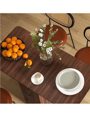 HOMCOM Multi-Storage Six-Person Drop Leaf Dining Table -  Distressed Brown