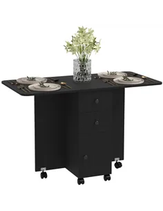 HOMCOM Multi-Storage Six-Person Drop Leaf Dining Table -  Distressed Black