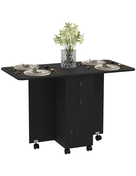 HOMCOM Multi-Storage Six-Person Drop Leaf Dining Table -  Distressed Black