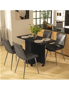 HOMCOM Multi-Storage Six-Person Drop Leaf Dining Table -  Distressed Black 2