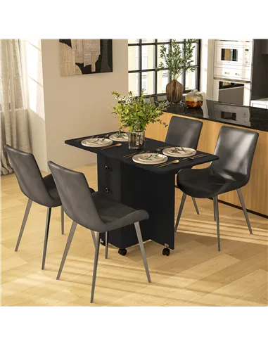 HOMCOM Multi-Storage Six-Person Drop Leaf Dining Table -  Distressed Black