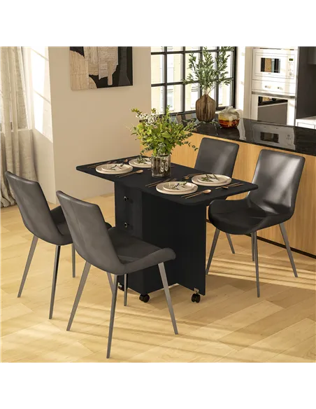 HOMCOM Multi-Storage Six-Person Drop Leaf Dining Table -  Distressed Black