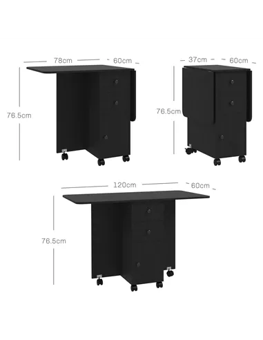 HOMCOM Multi-Storage Six-Person Drop Leaf Dining Table -  Distressed Black