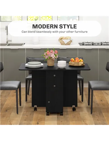 HOMCOM Multi-Storage Six-Person Drop Leaf Dining Table -  Distressed Black