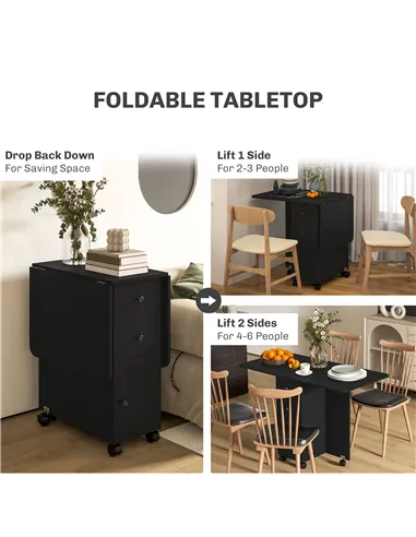 HOMCOM Multi-Storage Six-Person Drop Leaf Dining Table -  Distressed Black