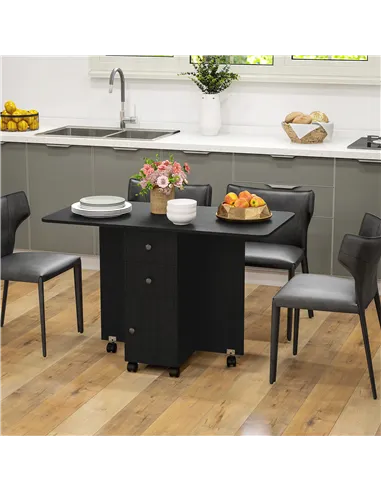 HOMCOM Multi-Storage Six-Person Drop Leaf Dining Table -  Distressed Black